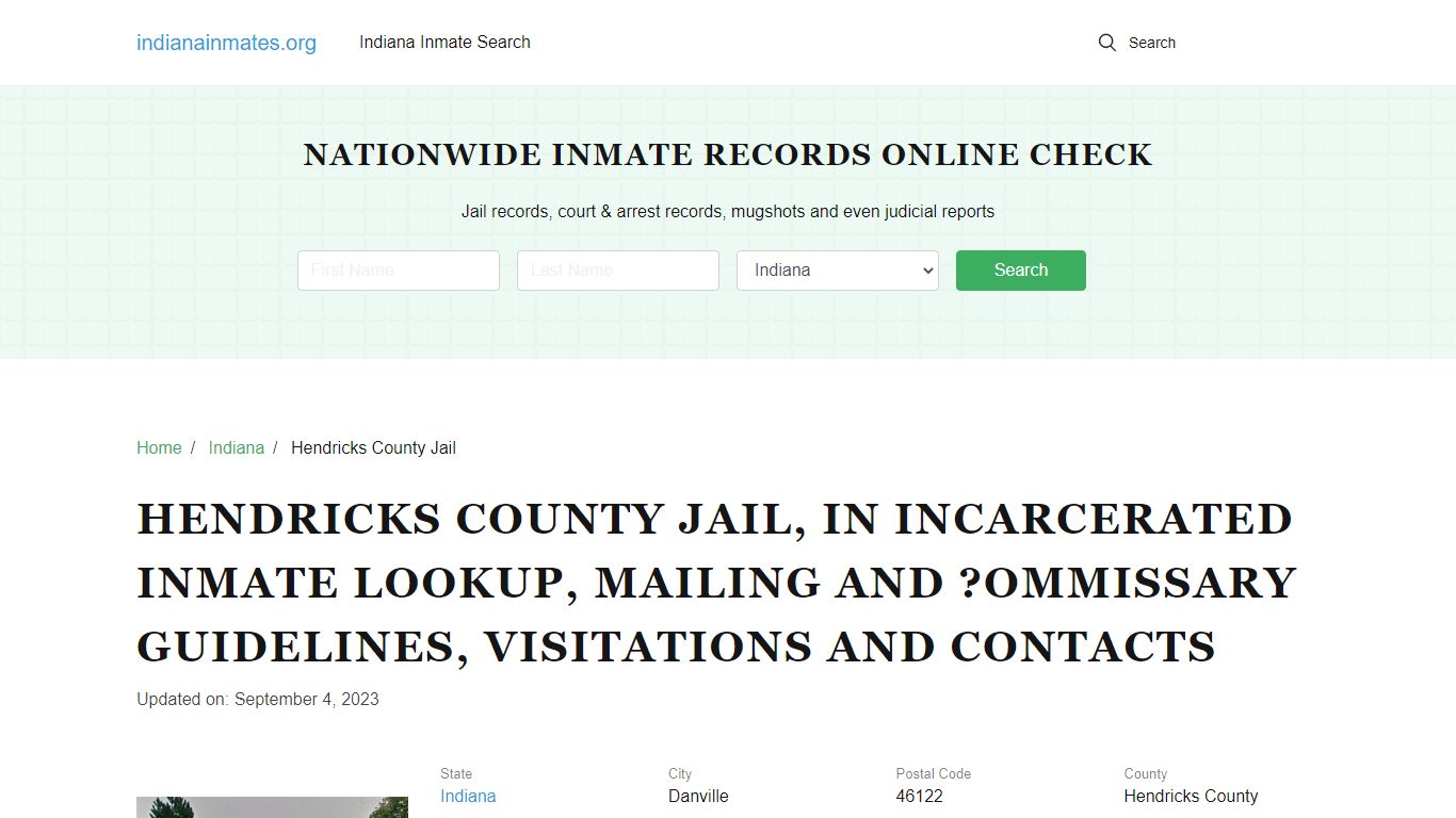 Hendricks County Jail, IN: Offender Locator, Visitation & Contact Info
